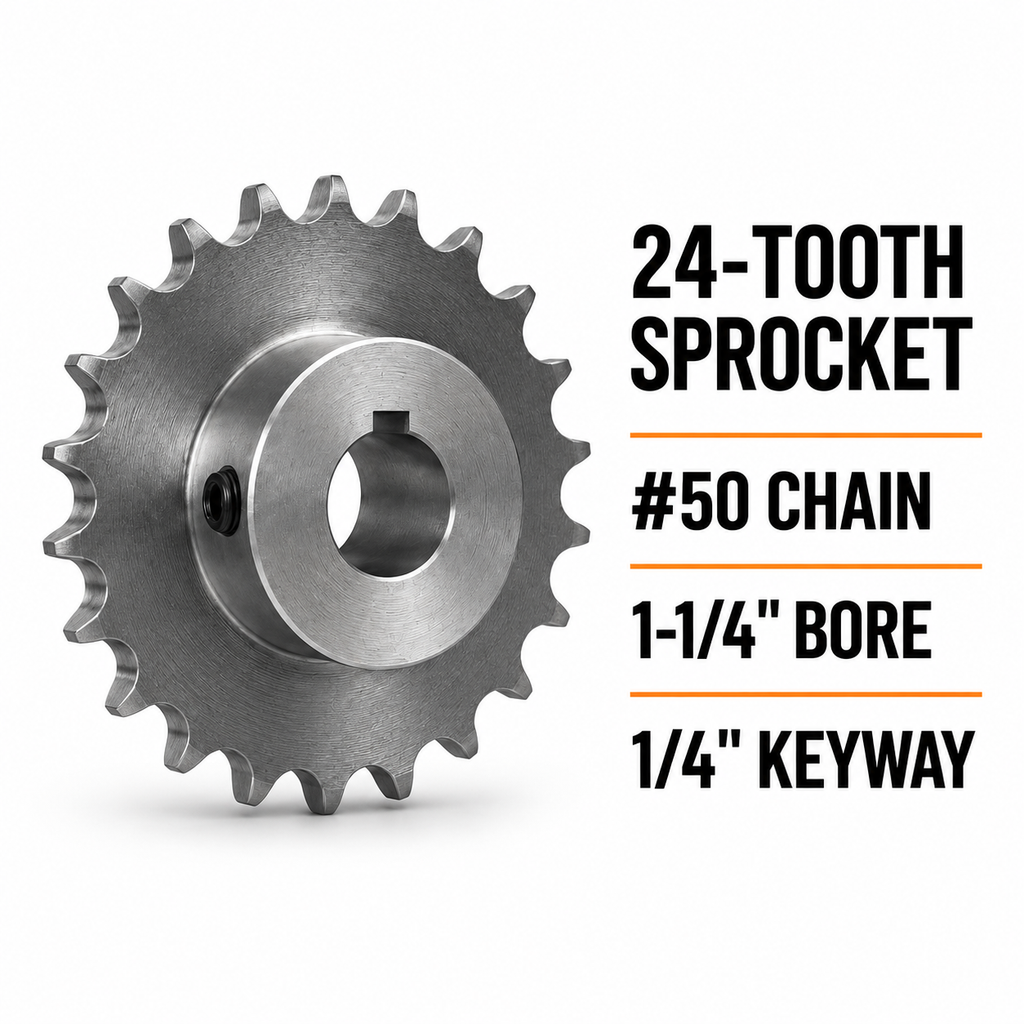 #50 Chain Sprocket – 24 Teeth – 1-1/4″ Bore – 1/4″ Keyway