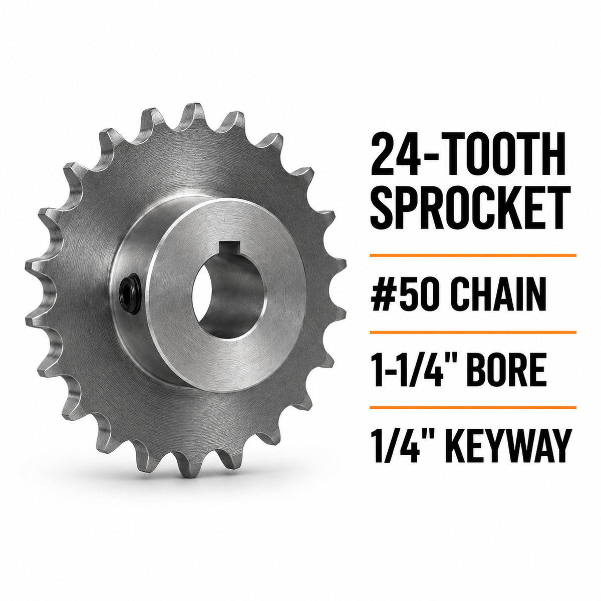 #50 Chain Sprocket – 24 Teeth – 1-1/4″ Bore – 1/4″ Keyway