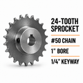 LiftMaster #50 Chain 24-Tooth Sprocket – 1″ Bore, 1/4″ Keyway