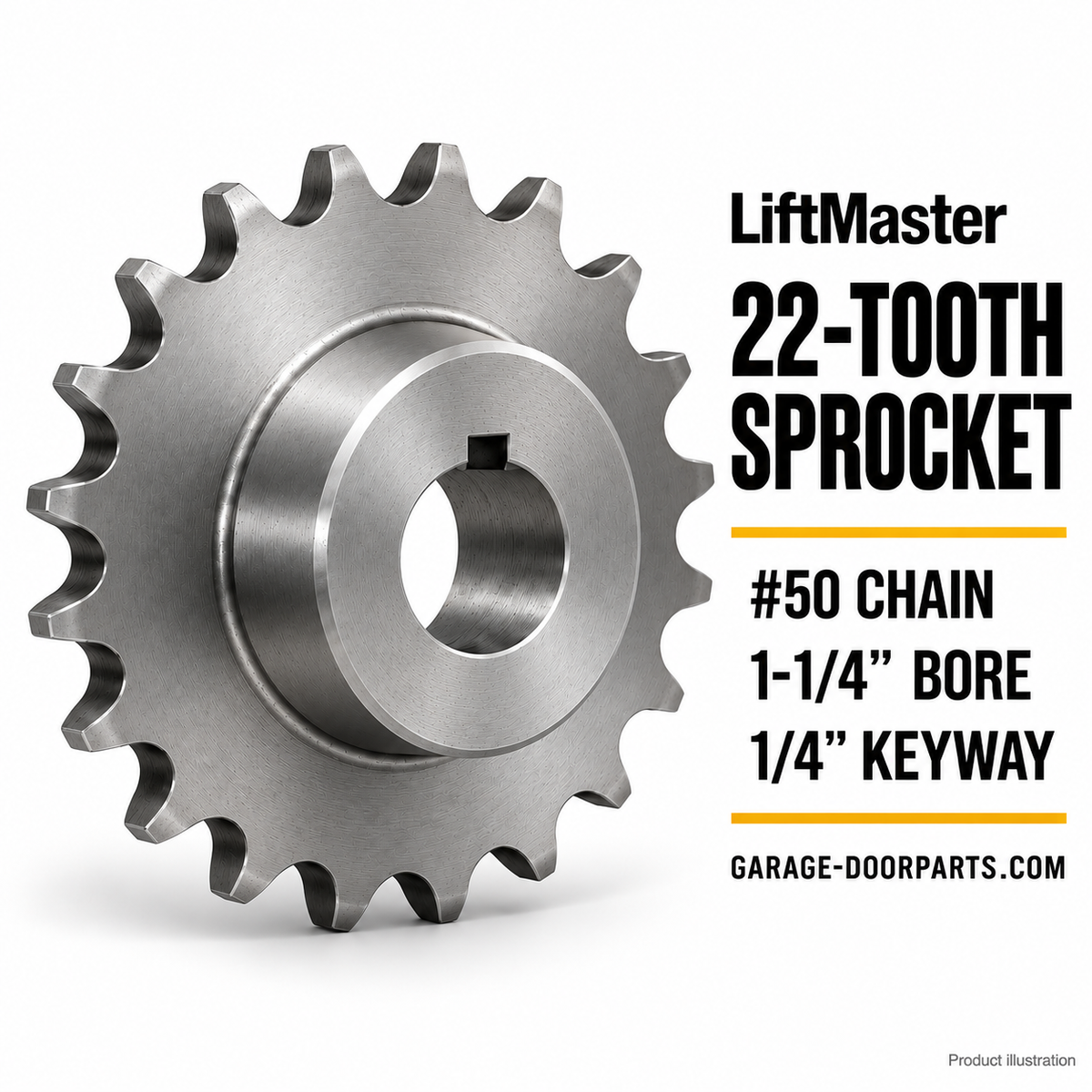 LiftMaster 22-Tooth Sprocket for #50 Chain – 1-1/4" Bore, 1/4" Keyway