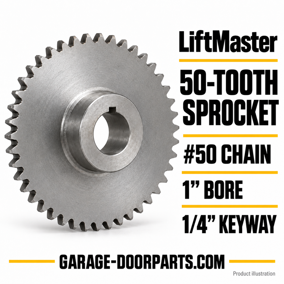 LiftMaster 50-Tooth Sprocket for #50 Chain – 1" Bore, 1/4" Keyway