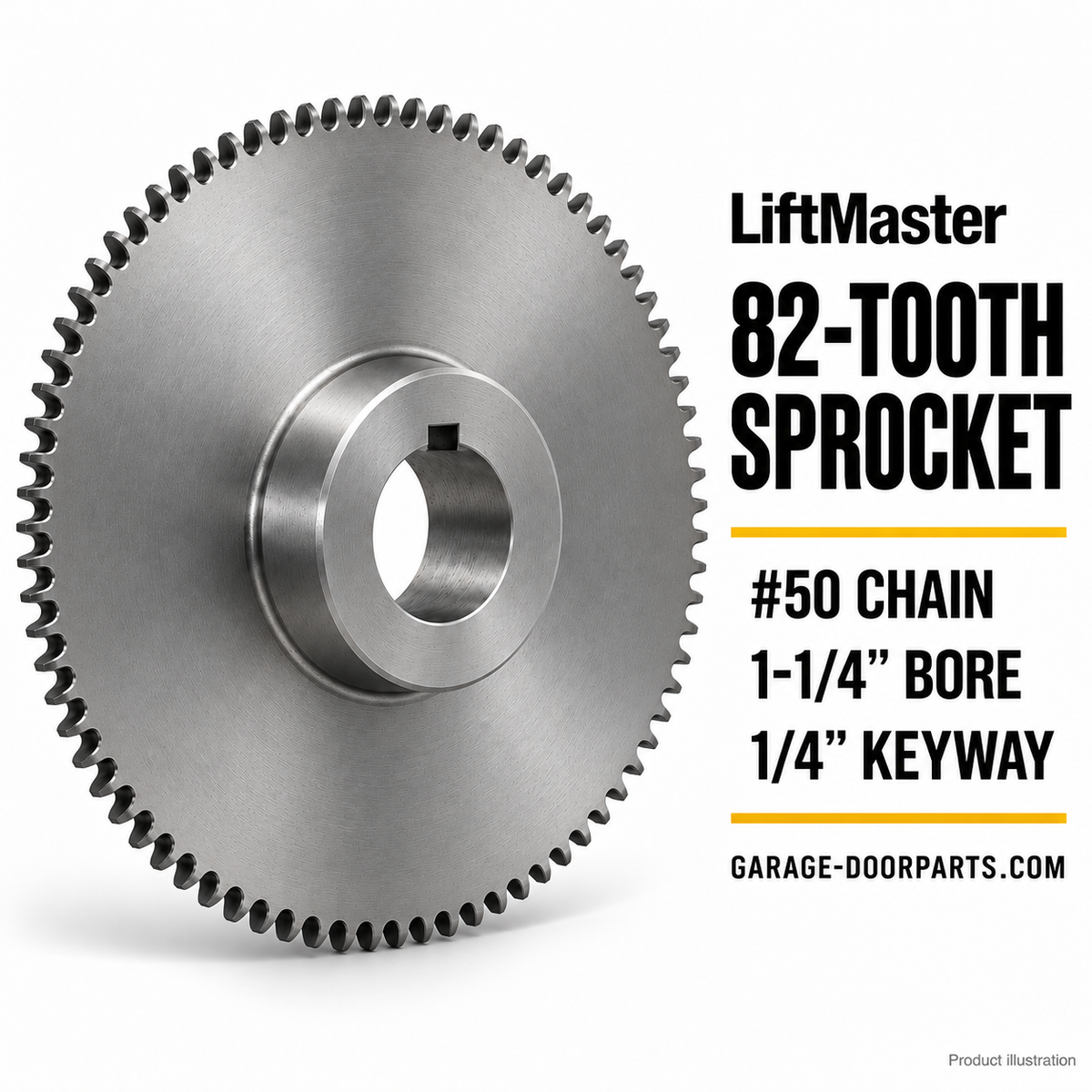 LiftMaster 82-Tooth Sprocket for #50 Chain – 1-1/4" Bore, 1/4" Keyway