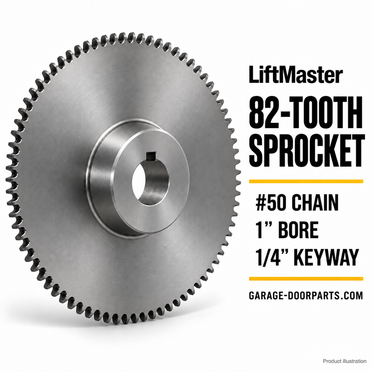 LiftMaster 82-Tooth Sprocket for #50 Chain – 1" Bore, 1/4" Keyway