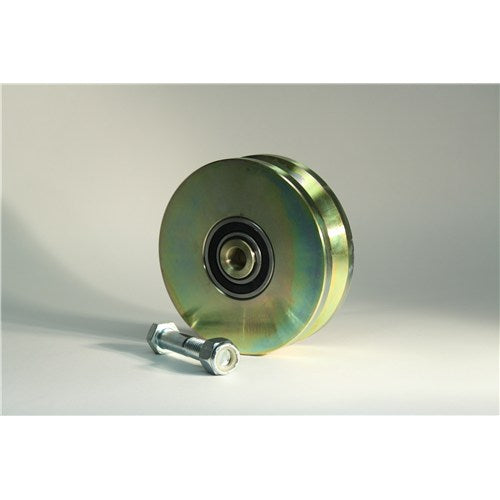LiftMaster AH110 6-Inch Steel V-Groove Power Wheel — Single, Gold Zinc-Plated