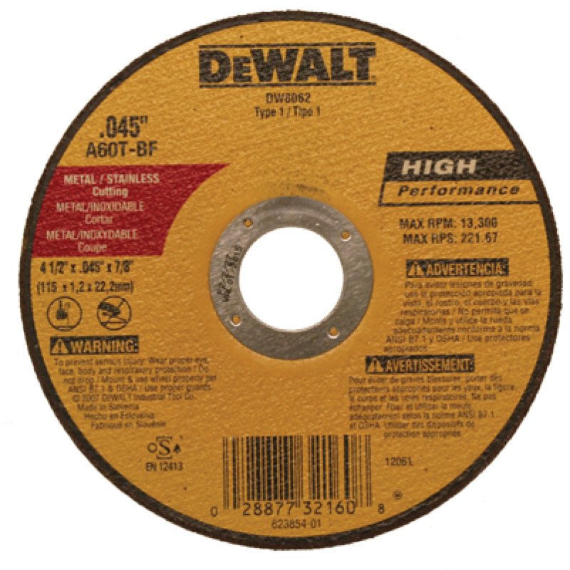 DeWALT 4-1/2" x.045" x 7/8" Metal Cutting Angle Grinder Thin Cutoff Wheel - 25 Pack